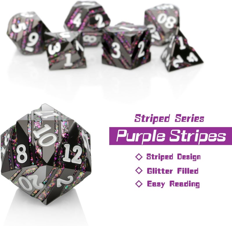 DNDND Stripe Metal DND Dice, Metallic Stripes Dice with Gift Metal Box for Dungeons and Dragons D&D (Purple Stripes) - Image 4
